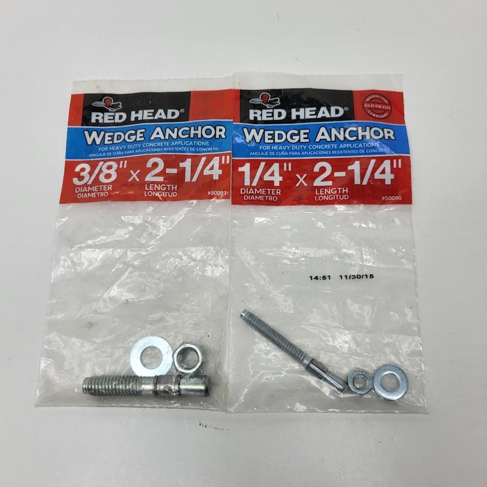 2 Red‎ Head Wedge Anchors Hex Nut Expans 1/4" & 3/8 x 2-1/4" Heavy Duty Concrete
